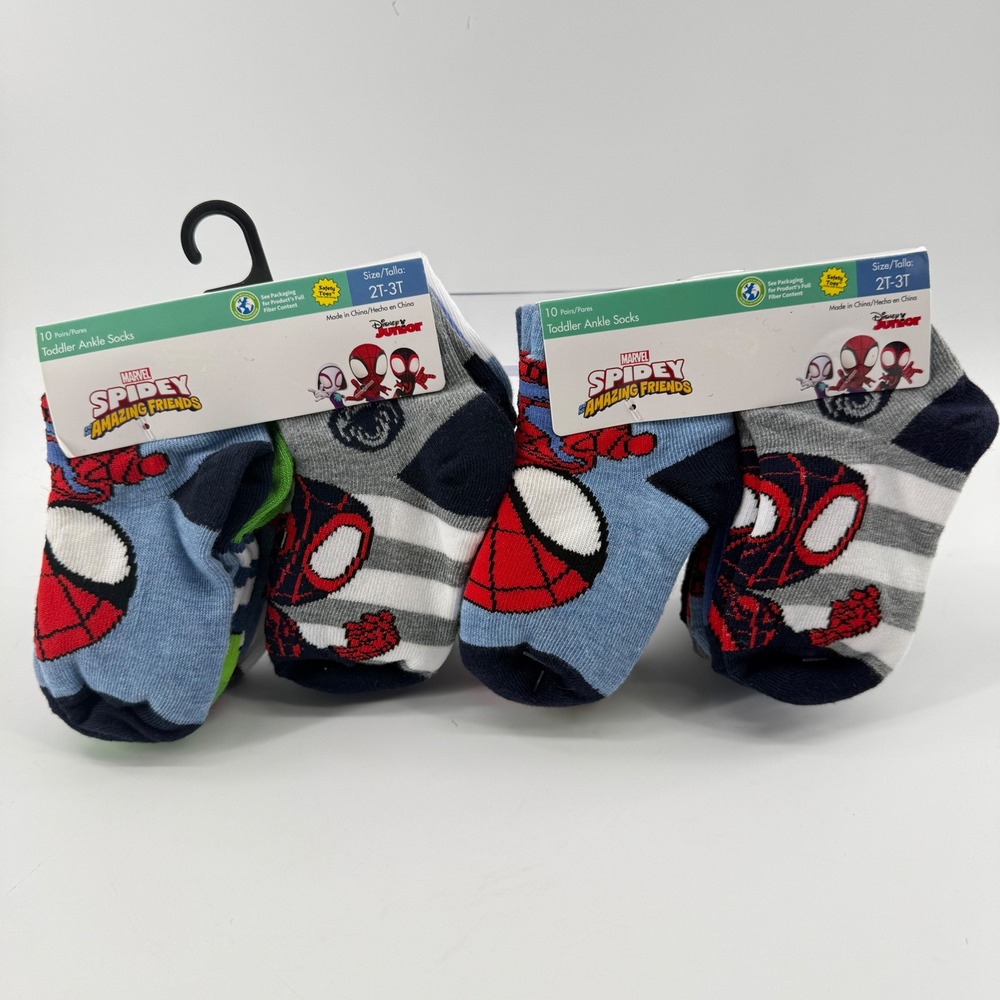 NEW Toddler 2T-3T Ankle Socks 2 10pks Blue Spidey Amazing Friends Superhero